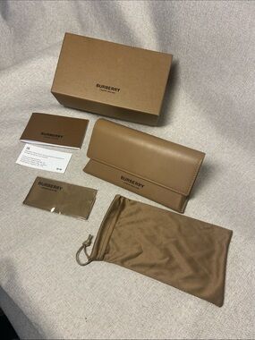 Burberry Tan Leather Glasses Case with Pouch